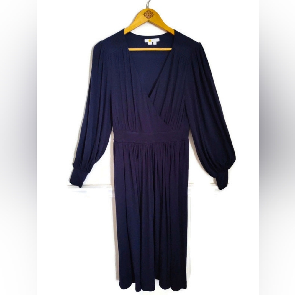 Boden Navy Lovely Faux Wrap Dress Flowy Comfy Dress Office Minimalist Size 10